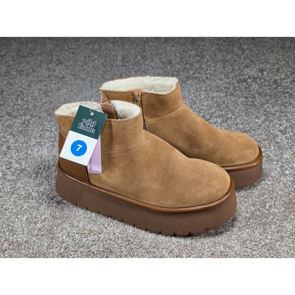 Wild Fable Missy Chestnut Platform Ankle Boots Faux Shearling Lined Brown 7